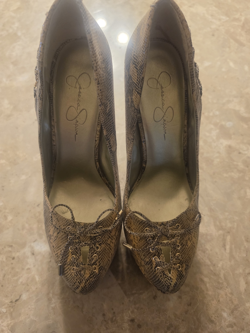 Jessica Simpson Brown Snakeskin Pointed-Toe Pumps